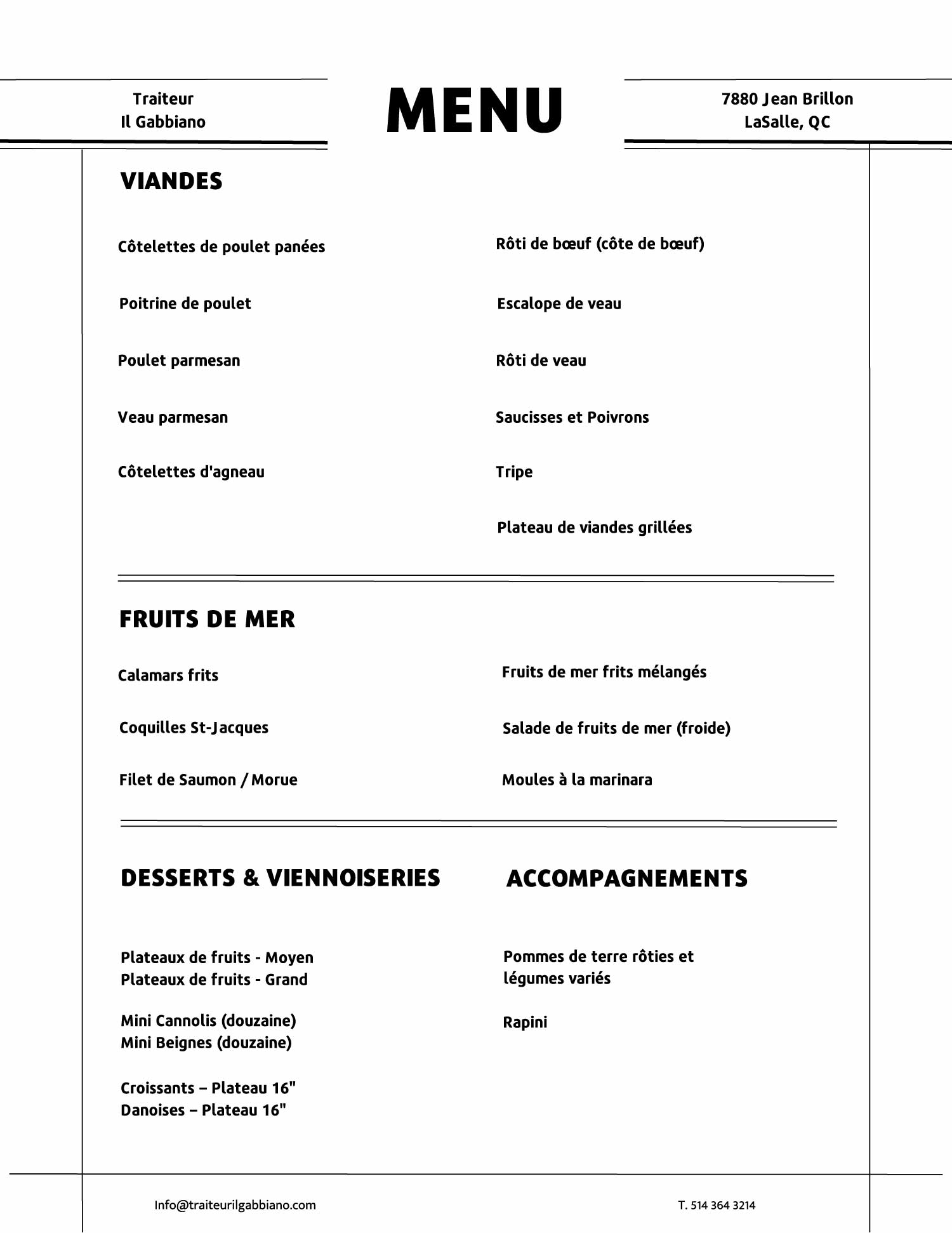 Menu de service traiteur pour événements à Montréal